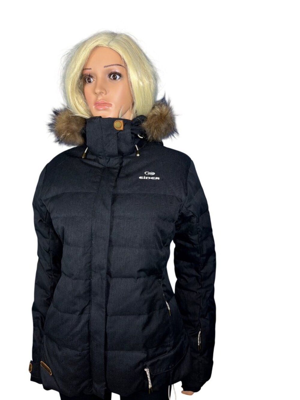 Eider Shibuya 2.0 Insulated Down Jacket Women's 10 Charcoal Gray Black Real Fur - Picture 17 of 17